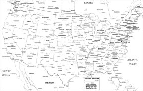 Us Map With Cities Black And White